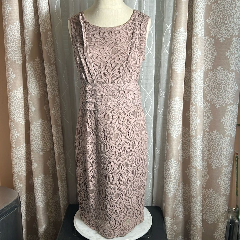 Eva Mendes for New York & Company Taupe Lace Sheath Dress Women's Size 4